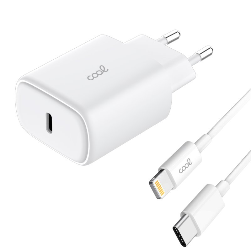 Carregador de Rede rápido universal (PD) Tipo C (25 W) Branco + Cabo Tipo-C para Lightning