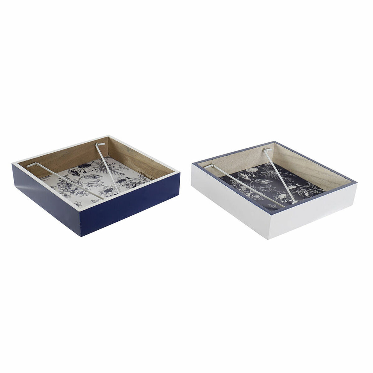 Porta-guardanapos DKD Home Decor Metal Branco Azul Marinho Madeira MDF (2 pcs) 1 S3014931_0