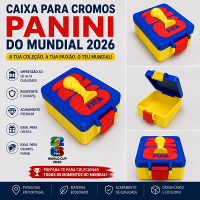 Caixa Para Cromos Panini - Mundial 2026 - Amarelo, Azul e Vermelho