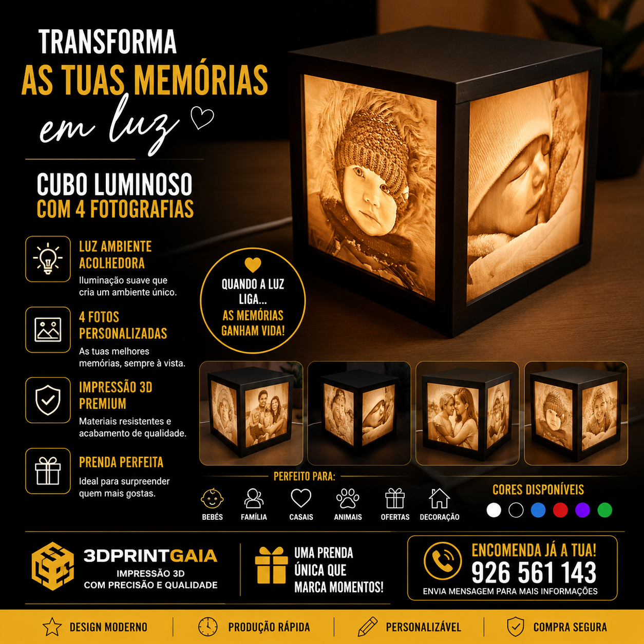 Cubo de Luz com fotos personalizaveis 1 Cubo de Luz com fotos personalizaveis